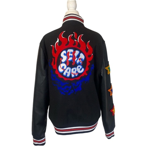 Bleecker & Mercer Jacket Men’s Medium Black Embroidered Varsity Streetwear - Picture 3 of 14